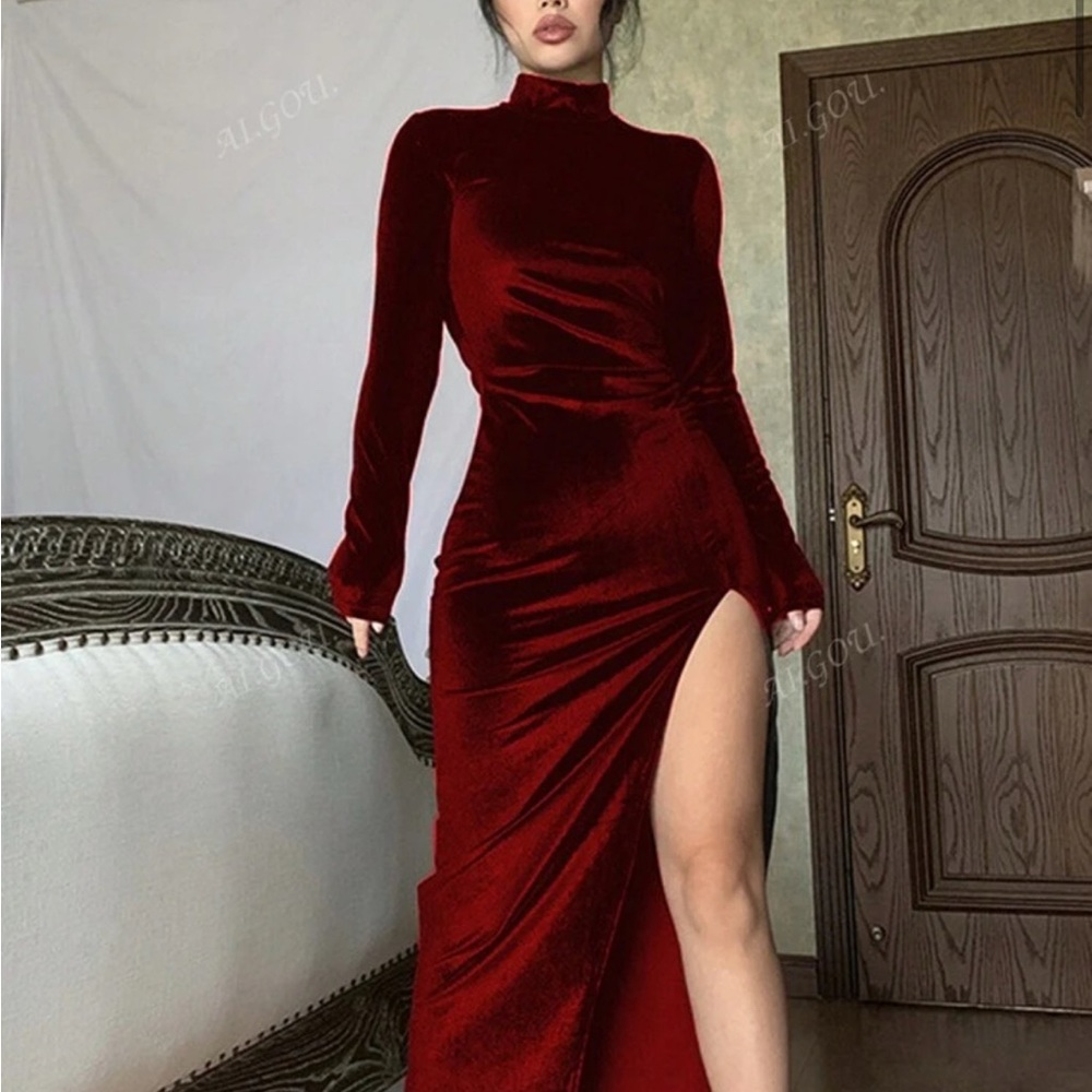 Red Velvet Evening Dress
